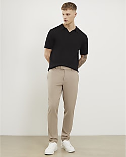 Beige Skinny Fit Elasticated Trousers