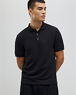 Black Slim Fit Textured Polo Shirt