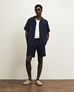 Navy Regular Fit Cross Hatch Shorts
