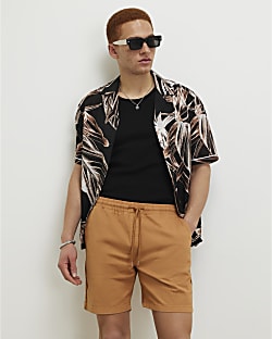 Orange Regular Fit Cross Hatch Shorts