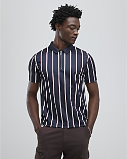 Navy Slim Fit Stripe Polo Shirt