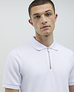 White Slim Fit Zip Polo Shirt