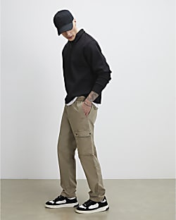 Beige Regular Fit Stretch Cargo Trousers