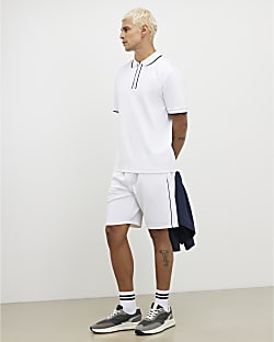 White Slim Fit Textured Tipped Shorts