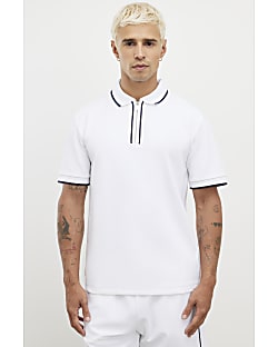 White Slim Fit Textured Zip Tipped Polo Shirt