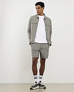 Grey Skinny Fit Stretch Cargo Shorts