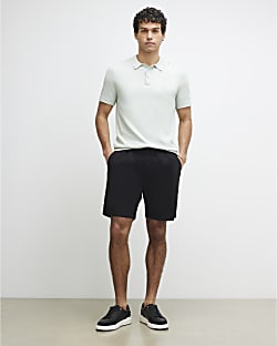 Black Regular Fit Cross Hatch Shorts