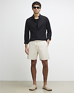 Beige Regular Fit Cross Hatch Shorts