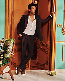 Brown Slim Fit Linen Blend Suit Trousers