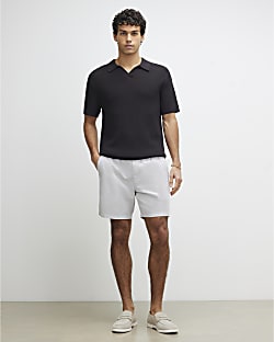 Grey Regular Fit Linen Pull On Shorts