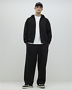 Black Oversized Fit Zip Through Hoodie