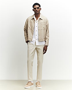 Cream Slim Fit Stretch Chino Trousers