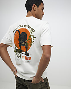 Cream Regular Fit Hakuryuko Tiger T-Shirt