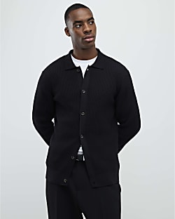 Black Regular Fit Knitted Button Up Cardigan