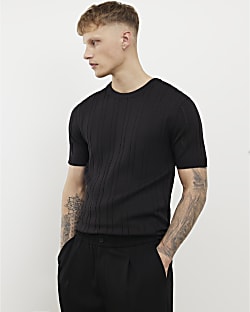 Black Slim Fit Ribbed T-Shirt