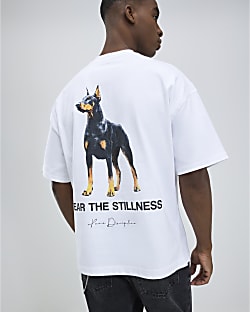 White Oversized Fit Doberman T-Shirt