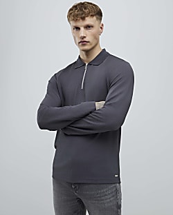 Grey Slim Fit Textured Polo Shirt