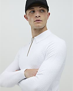 White Muscle Fit Hexagon Polo Shirt