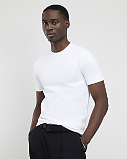 White Muscle Fit Zig Zag Texture T-Shirt