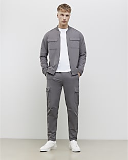 Grey Muscle Fit Bomber Jacket
