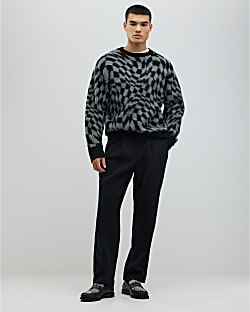 Black Twill Wide Leg Trousers