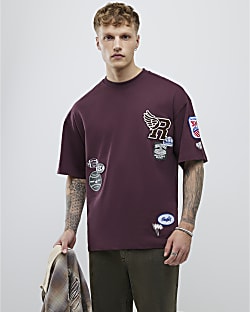 Red Boxy Fit Americana Badge T-Shirt
