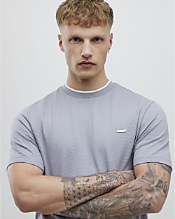 Grey Slim Fit Textured T-Shirt