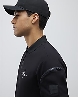 Black Regular Fit Arm Badge Pocket Polo Shirt