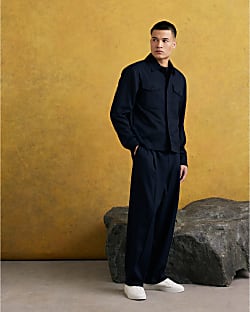 Navy Loose Fit Pinstripe Trousers