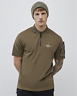 Khaki Regular Fit Arm Badge Pocket Polo Shirt