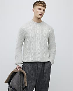 Cream Slim Fit Cable Knit Jumper