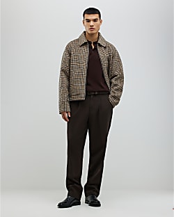 Brown Twill Wide Leg Trousers