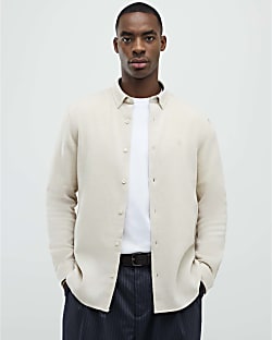 Beige Regular Fit Long Sleeve Flannel Shirt