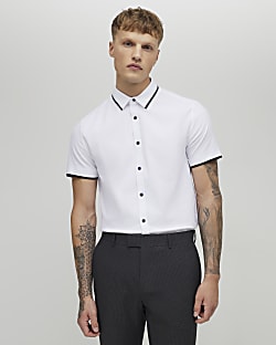 White Muscle Fit Tipped Shirt