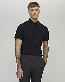 Black Muscle Fit Tipped Shirt