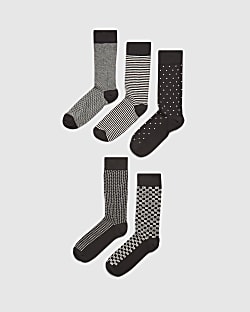 Black Monochrome Multi Design Pack Of 5 Socks