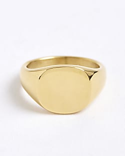 Gold Steel Signet Ring