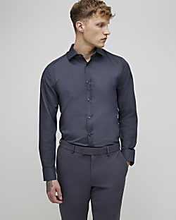 Grey Slim Fit Floral Trim Shirt