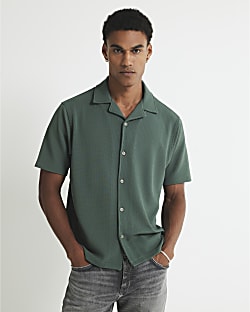 Green Slim Fit Textured Revere Shirt