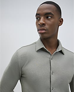 Green Muscle Fit Pique Shirt