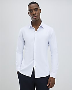 White Muscle Fit Pique Shirt