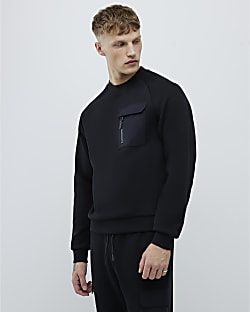 Black Slim Fit Nylon Hybrid Sweatshirt