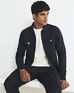 Navy Slim Fit Double Pocket Overshirt