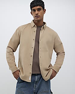 Beige Regular Fit Micro Corduroy  Shirt
