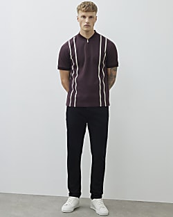 Red Slim Fit Taped Baseball Polo Shirt