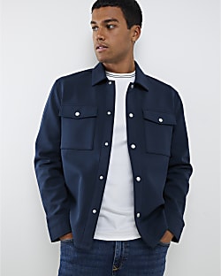Navy Slim Fit Scuba Overshirt