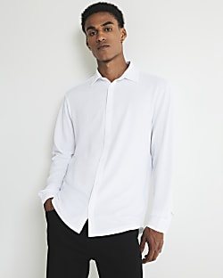 White Regular Fit Crinkle Shirt