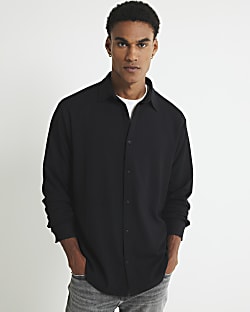 Black Regular Fit Crinkle Shirt