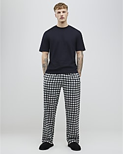 Black Woven Check Trousers Loungewear Set