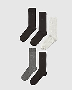 Grey Embroidered Pack Of 5 Socks